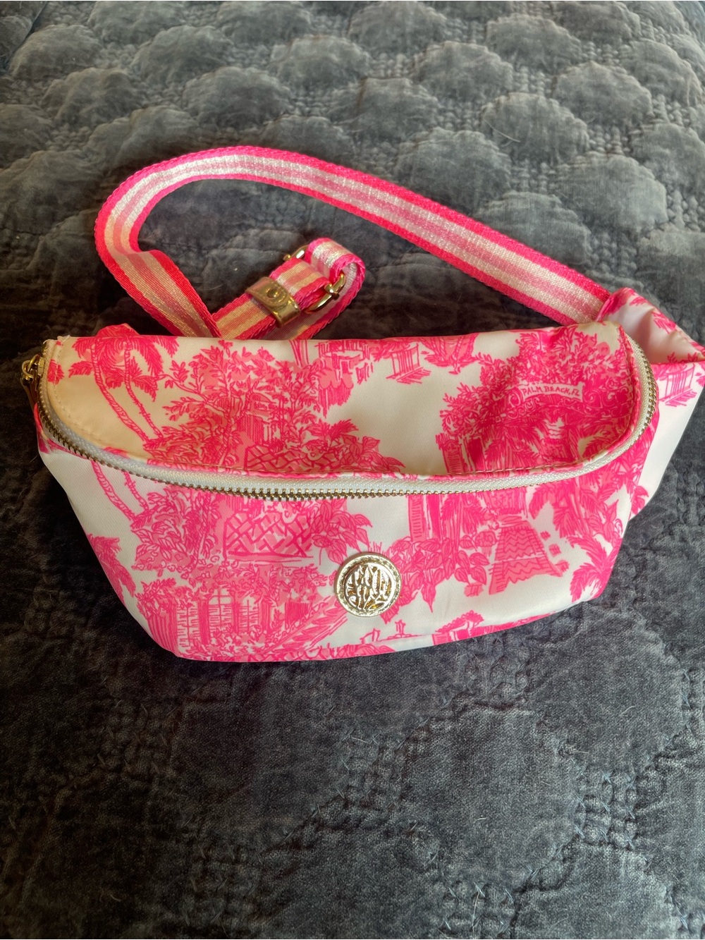 Lilly Pulitzer Hot Pink Toile Crossbody Belt Bag with Striped Strap